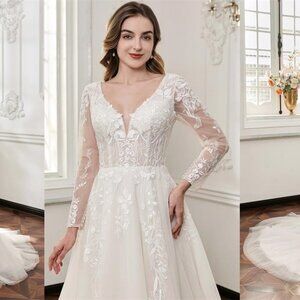 Darius Cordell - WT4858 - Long Sleeve Embroidered lace Wedding Dress
